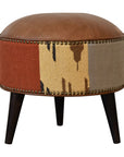 Durrie & Leather Mixed Footstool