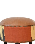Durrie & Leather Mixed Footstool
