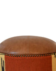 Durrie & Leather Mixed Footstool