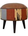 Durrie & Leather Mixed Footstool