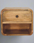 Floating open drawer nightstand oak