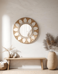 Dauna Boho-Chic Round Rattan Mirror