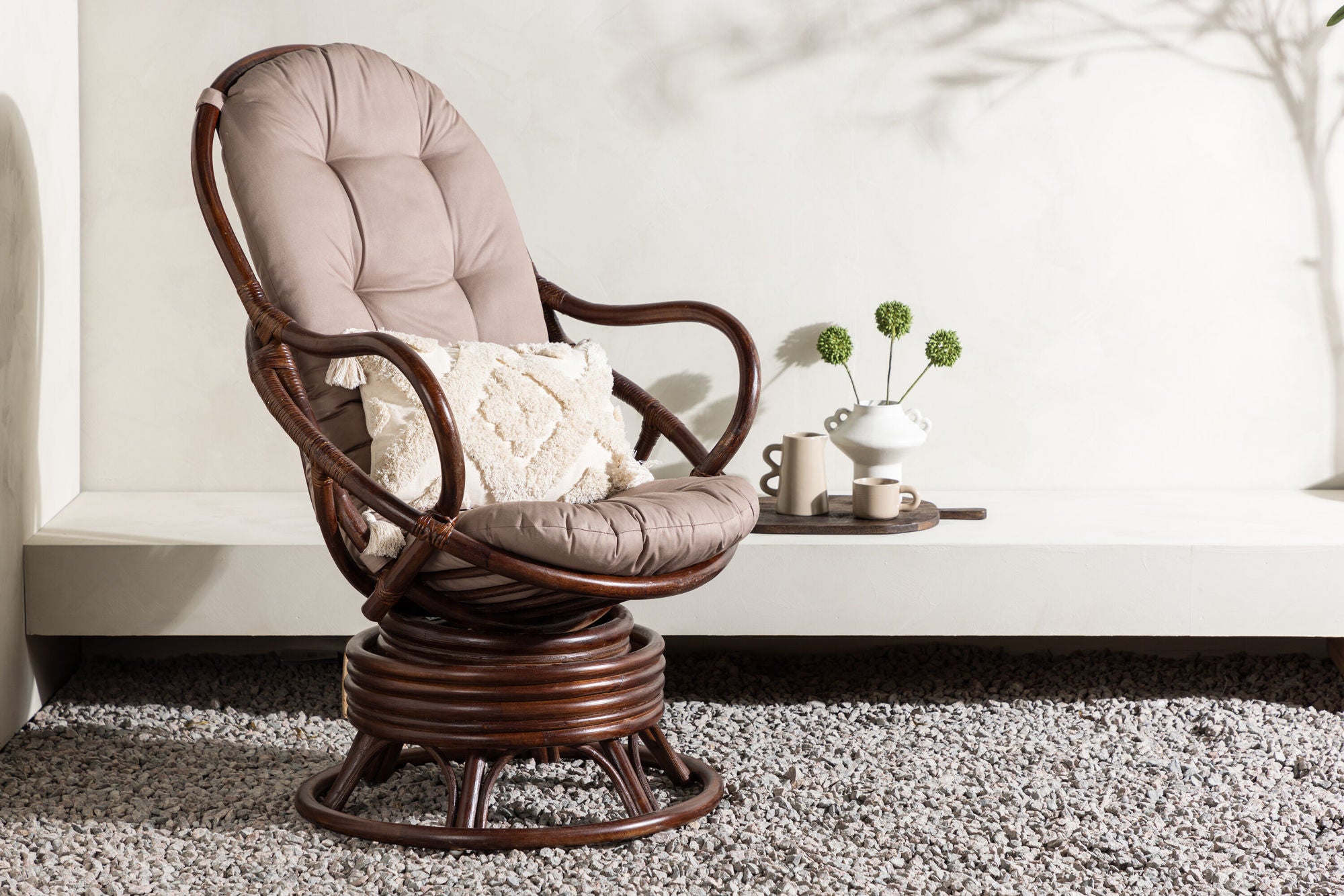 Venture Home Swing Loungechair Rattan - Dark walnut / Beige