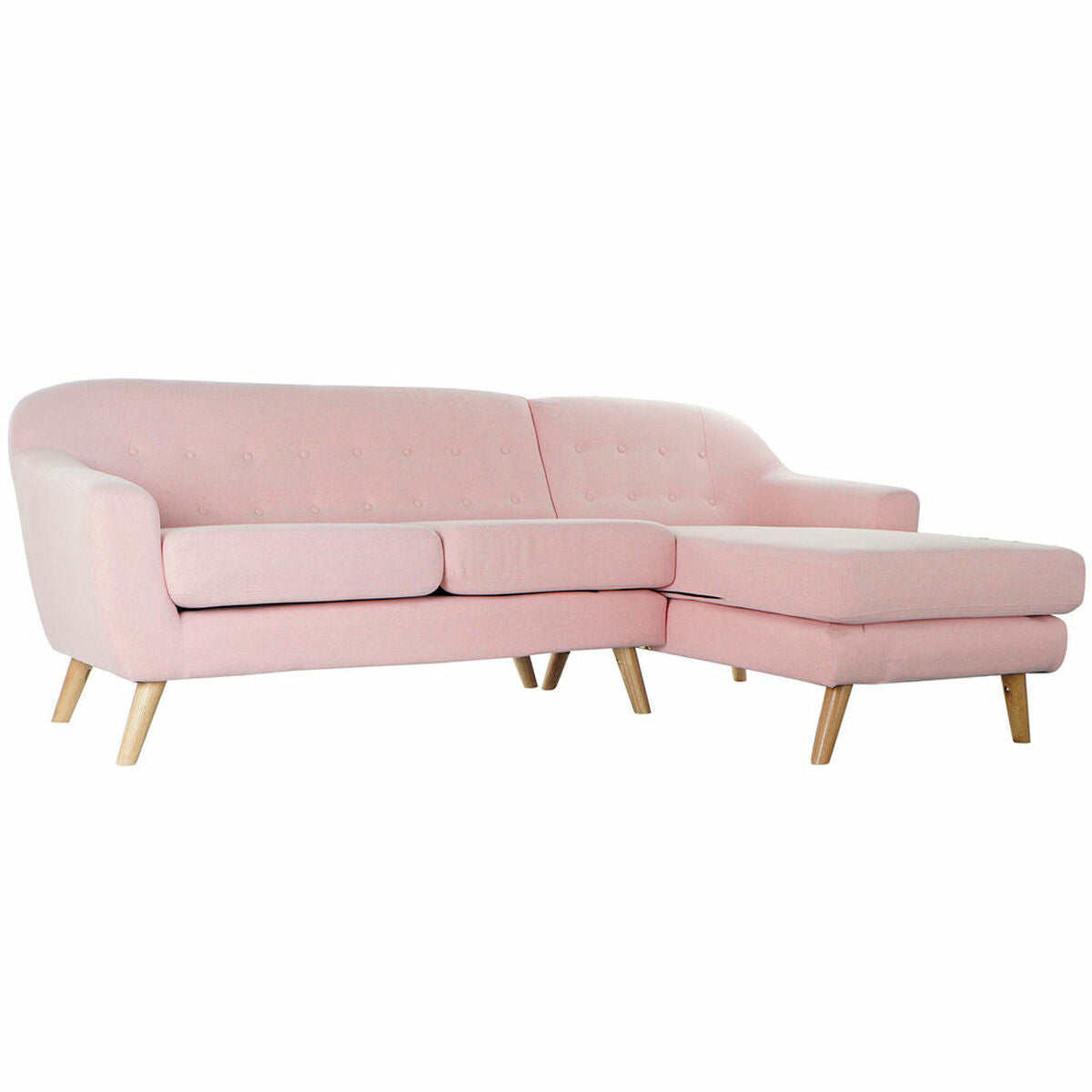 Sofá de 3 Plazas DKD Home Decor Poliéster Madera de caucho Rosa claro (226 x 144 x 84 cm)