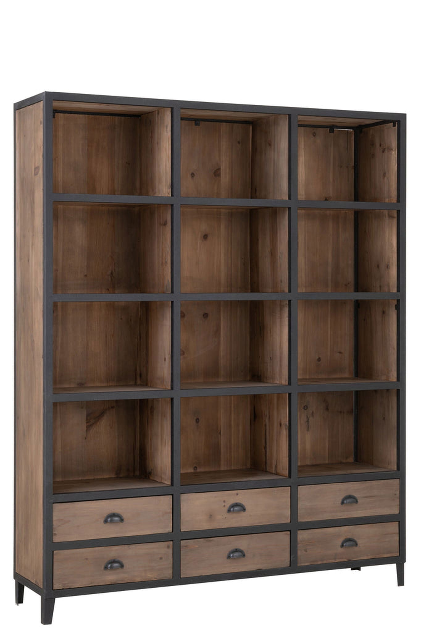 Bookcase 12 Compartments 6 Drawers Wood/Metal Natural/Black - vivahabitat.com