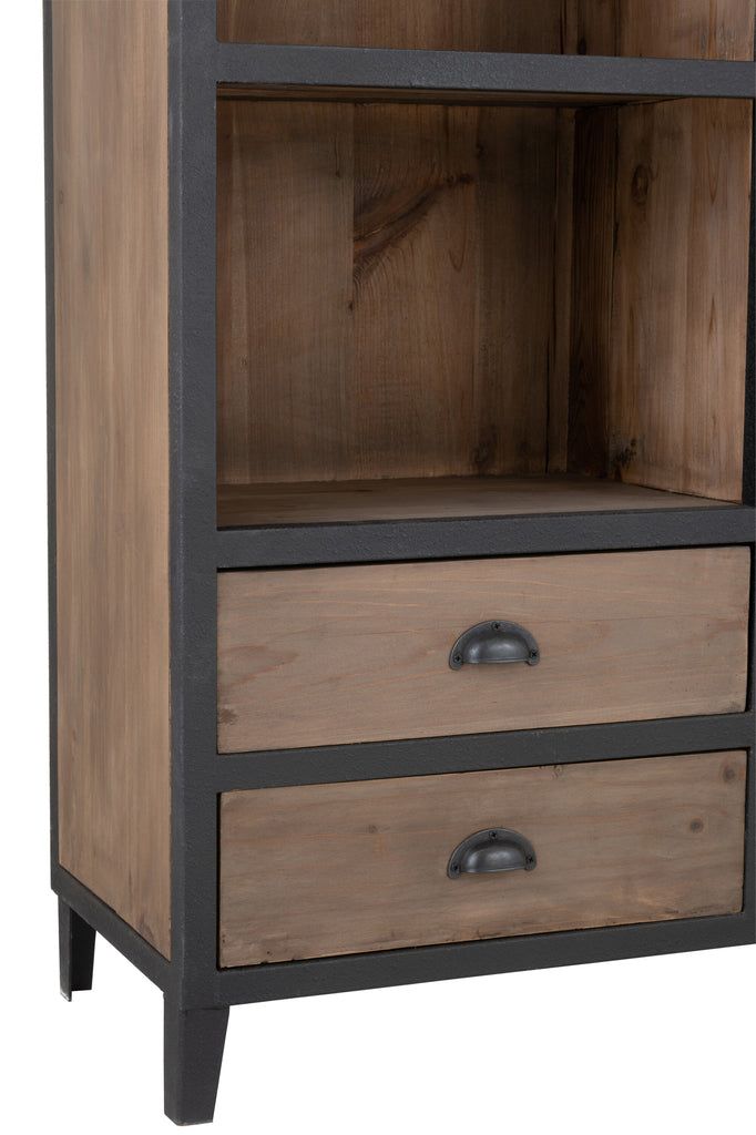 Bookcase 12 Compartments 6 Drawers Wood/Metal Natural/Black - vivahabitat.com