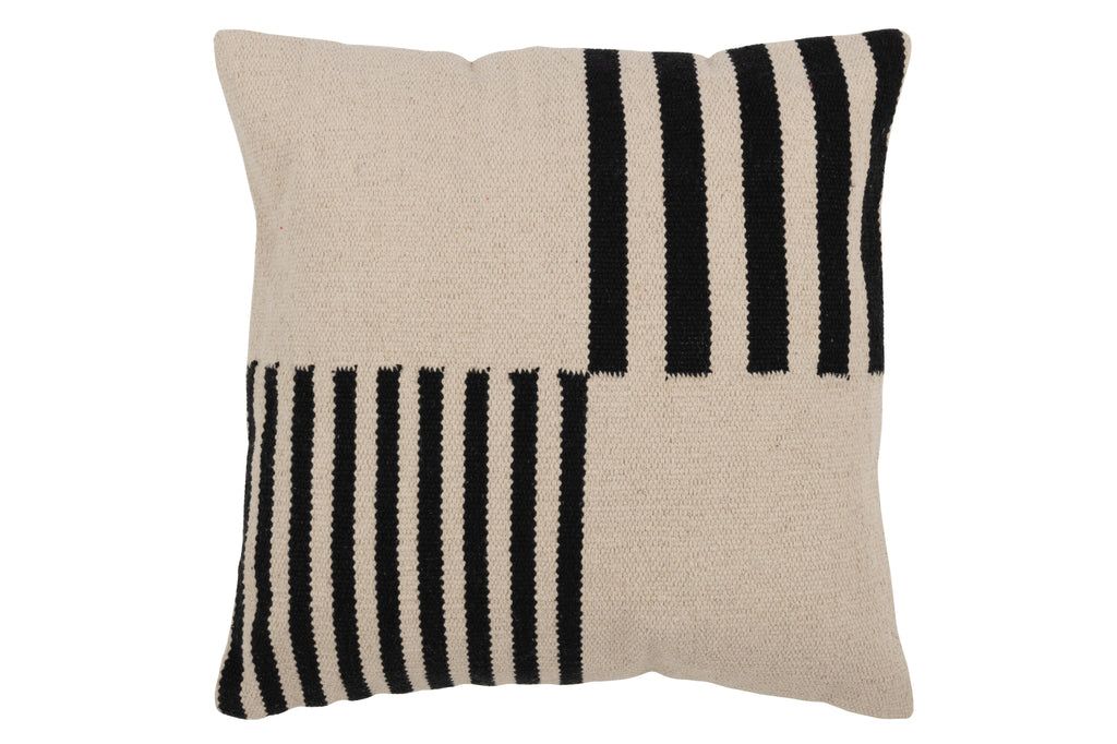 Cushion Blank/Striped Squares Cotton White/Black - vivahabitat.com