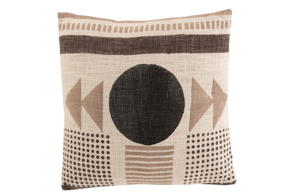 Cushion African Graphic Round Cotton Beige / Brown - vivahabitat.com