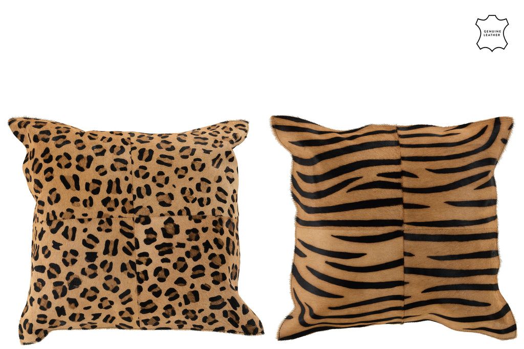 Cushion Animal Print Leather Mix Assortment Of 2 - vivahabitat.com