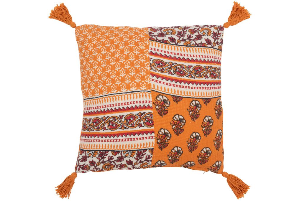 Cushion Flowers+Tassels Cotton Orange - vivahabitat.com