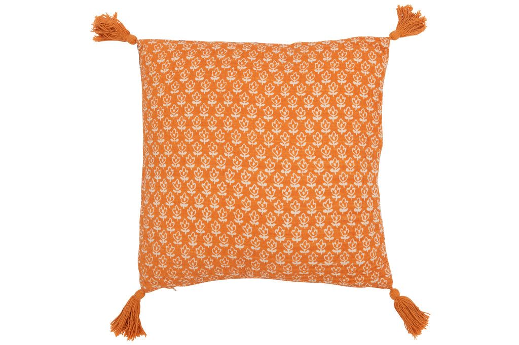 Cushion Flowers+Tassels Cotton Orange - vivahabitat.com