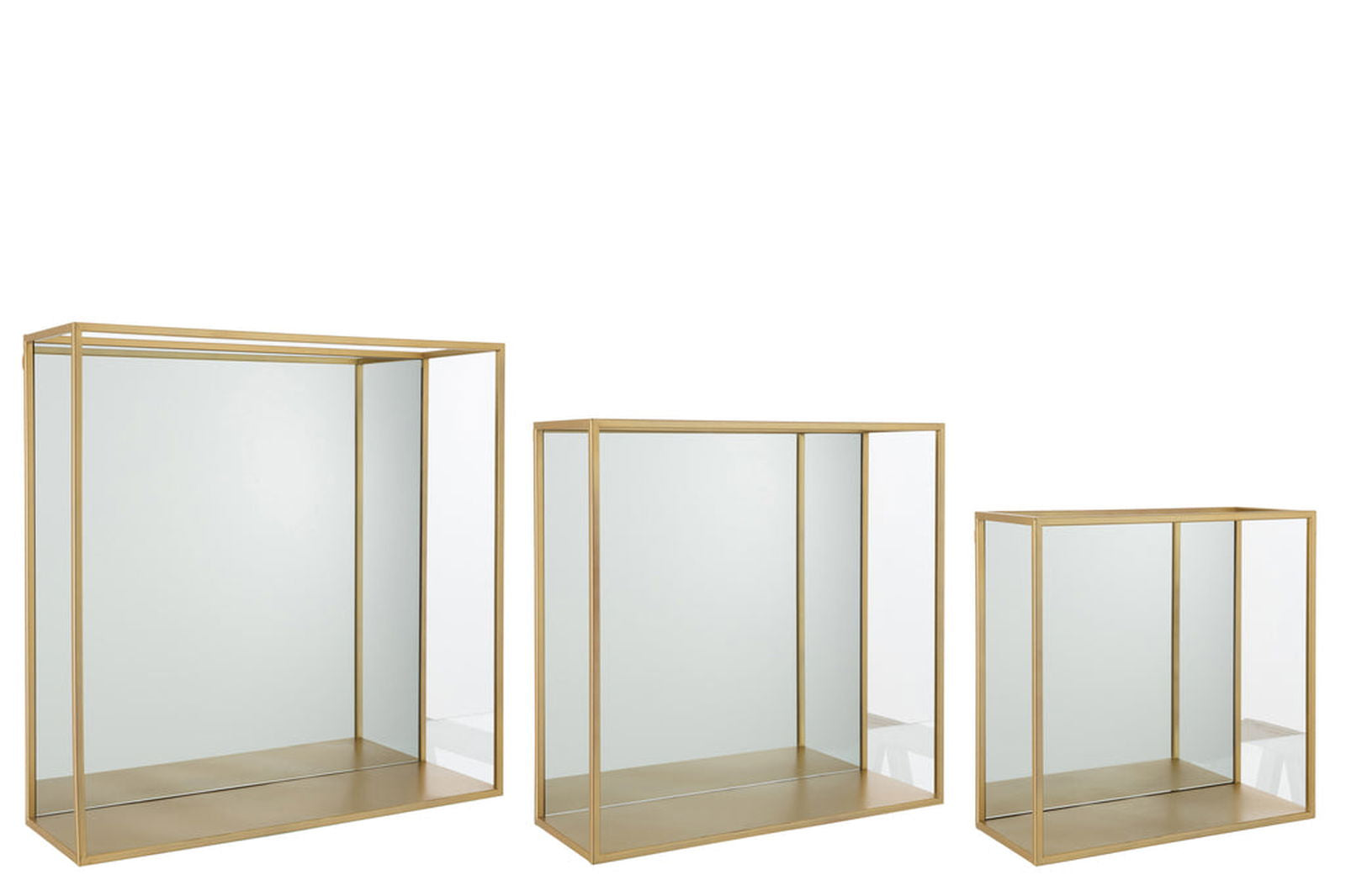 Set Of 3 Wall Rack Mirror Square Metal/Glass Gold - vivahabitat.com