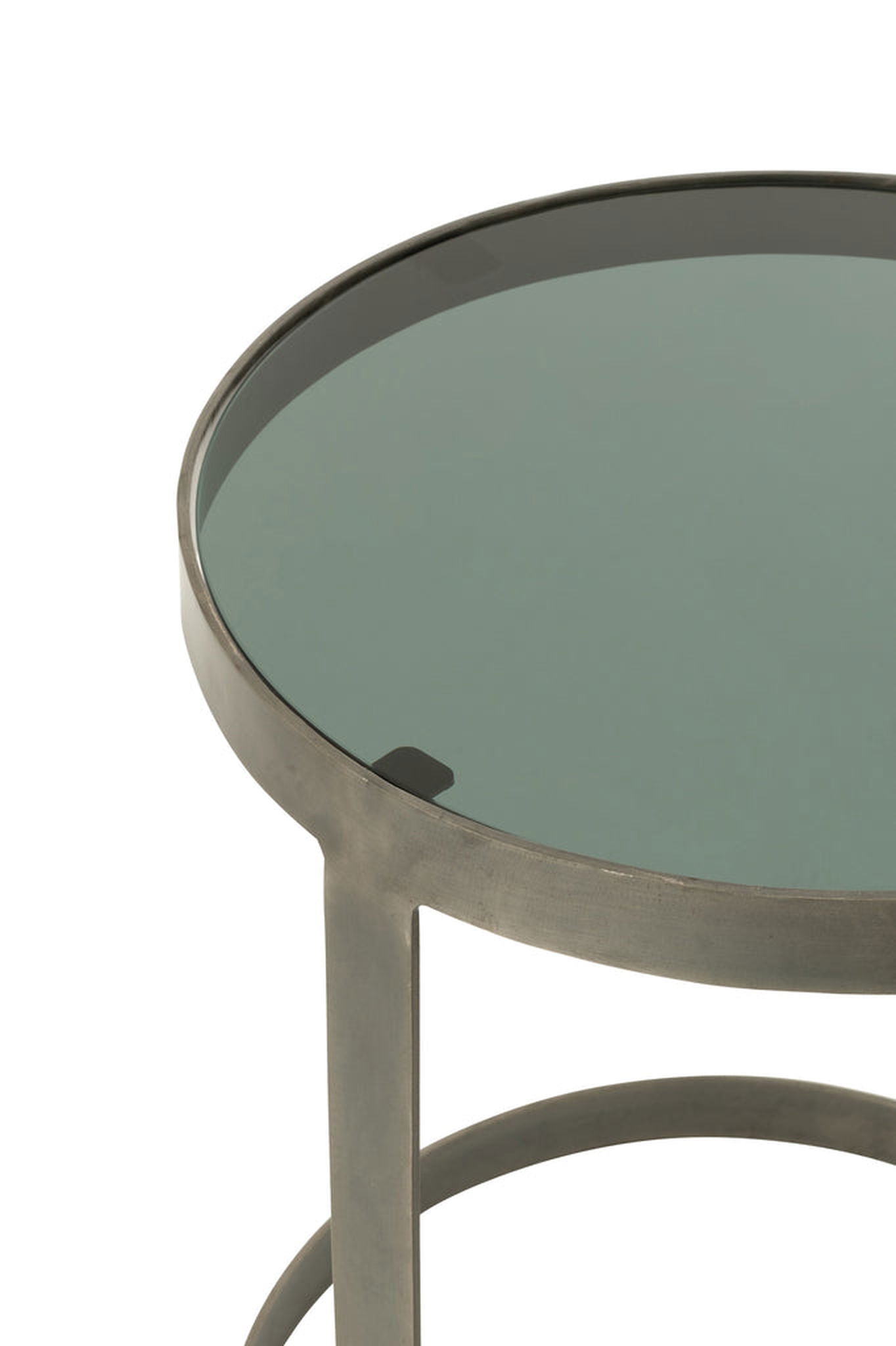 Set Of 3 Side Tables Round Iron/Glass Grey - vivahabitat.com