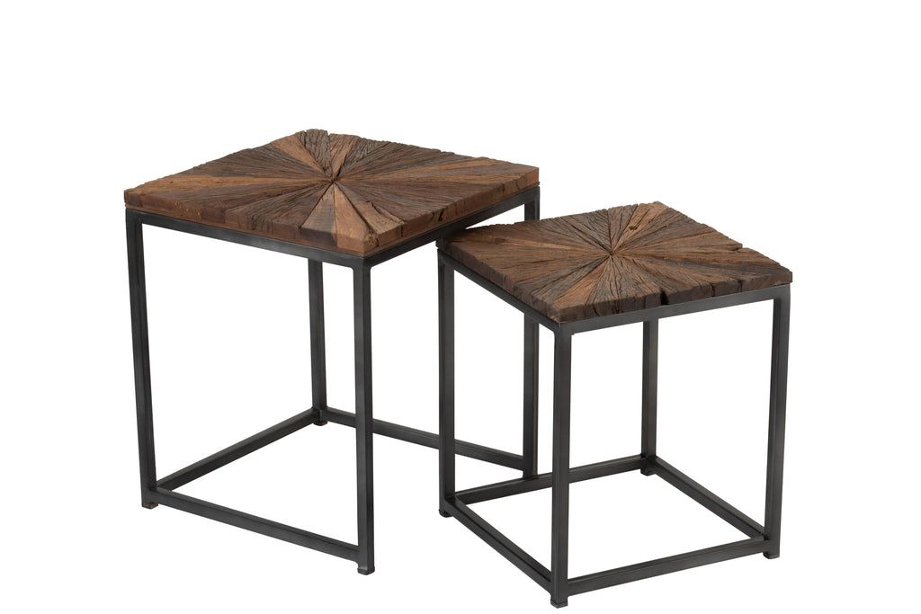 Set Of 2 Sidetables Shanil Wood/Iron Natural/Grey - vivahabitat.com