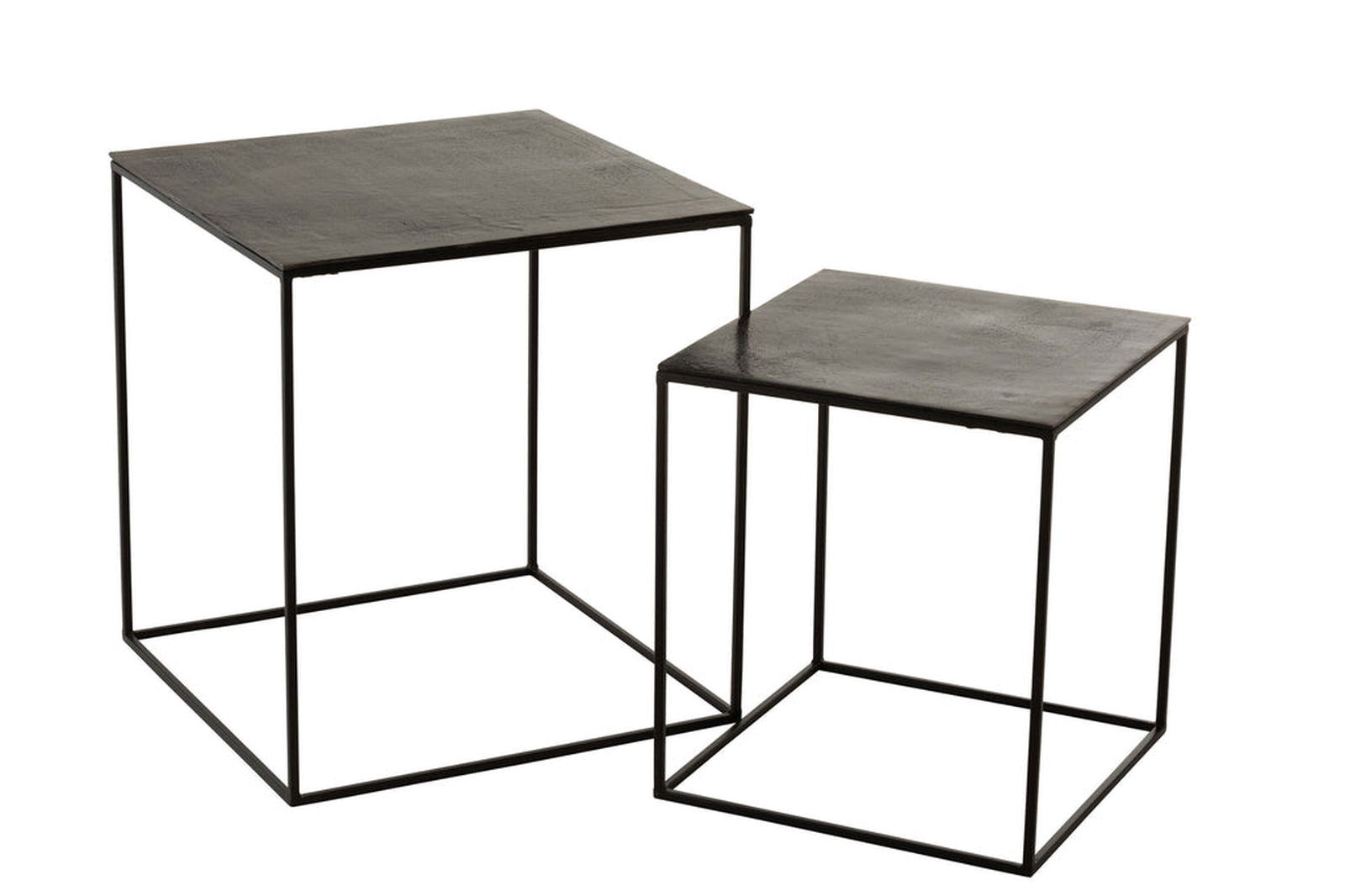 Set 2 Side Tables Square Oxidize Aluminium/Iron Antique Black - vivahabitat.com