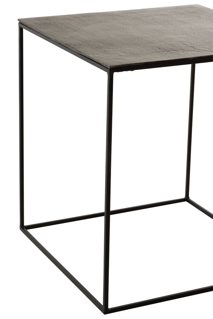 Set 2 Side Tables Square Oxidize Aluminium/Iron Antique Black - vivahabitat.com