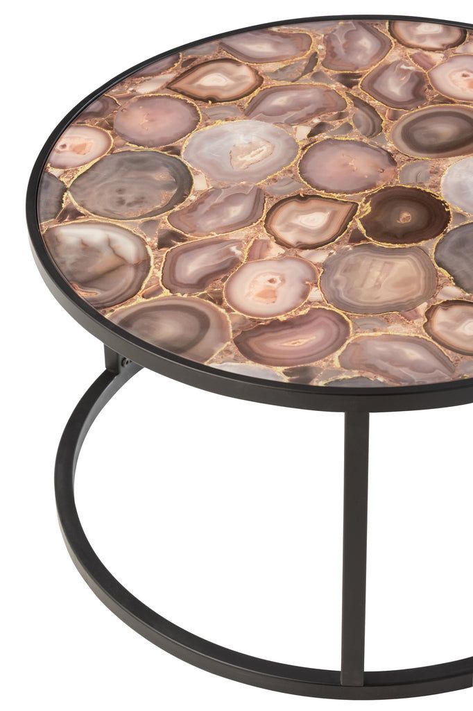 Coffee Table Mosaic Print Round Glass/Iron Mix - vivahabitat.com