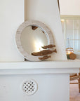 Whitewashed Round Mirror with Fishes