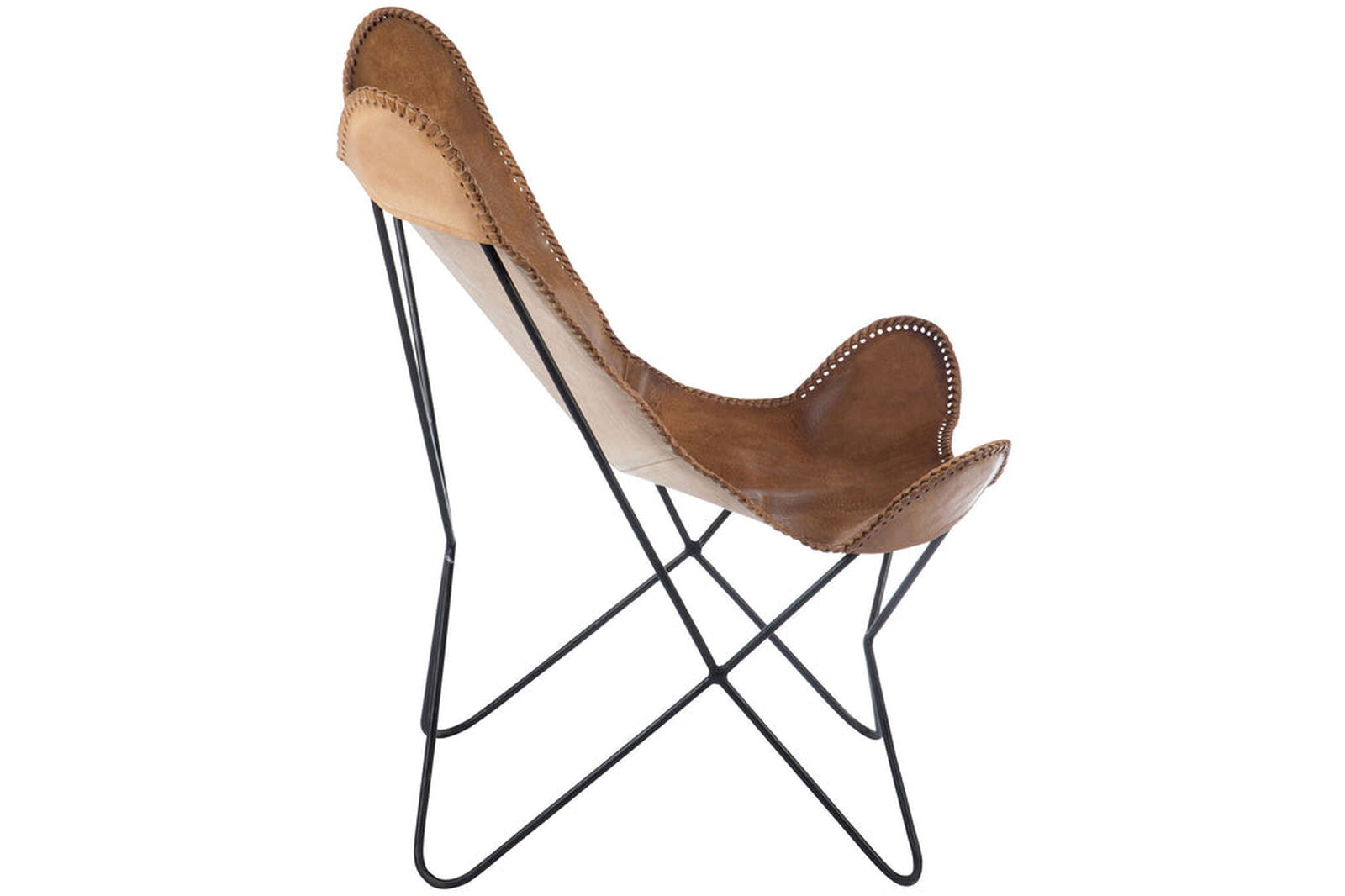Lounge Chair Butterfly Leather/Metal Cognac - vivahabitat.com