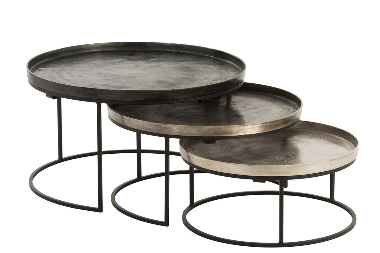 Set Of 3 Side Tables Round Aluminium Black/Mix - vivahabitat.com