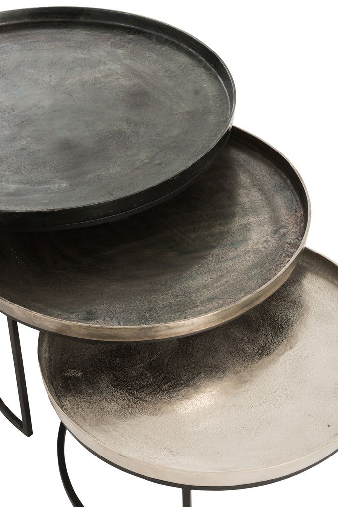 Set Of 3 Side Tables Round Aluminium Black/Mix - vivahabitat.com