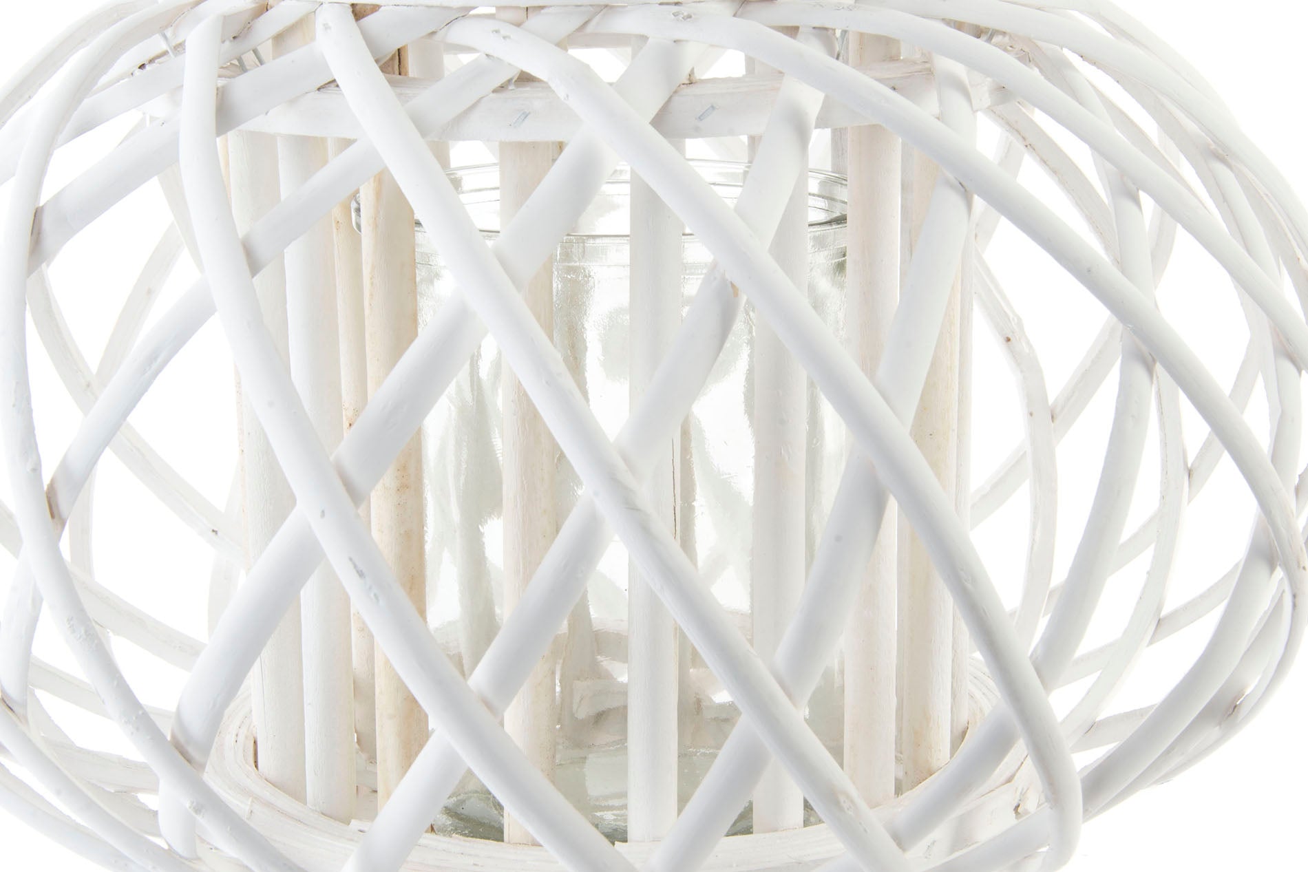 Wicker Candle Holder with glass in white