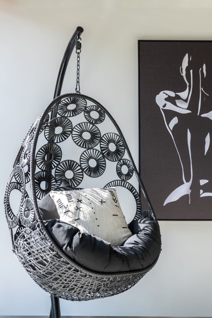 Hanging Chair+Cushions Bula Metal/Reed Black - vivahabitat.com