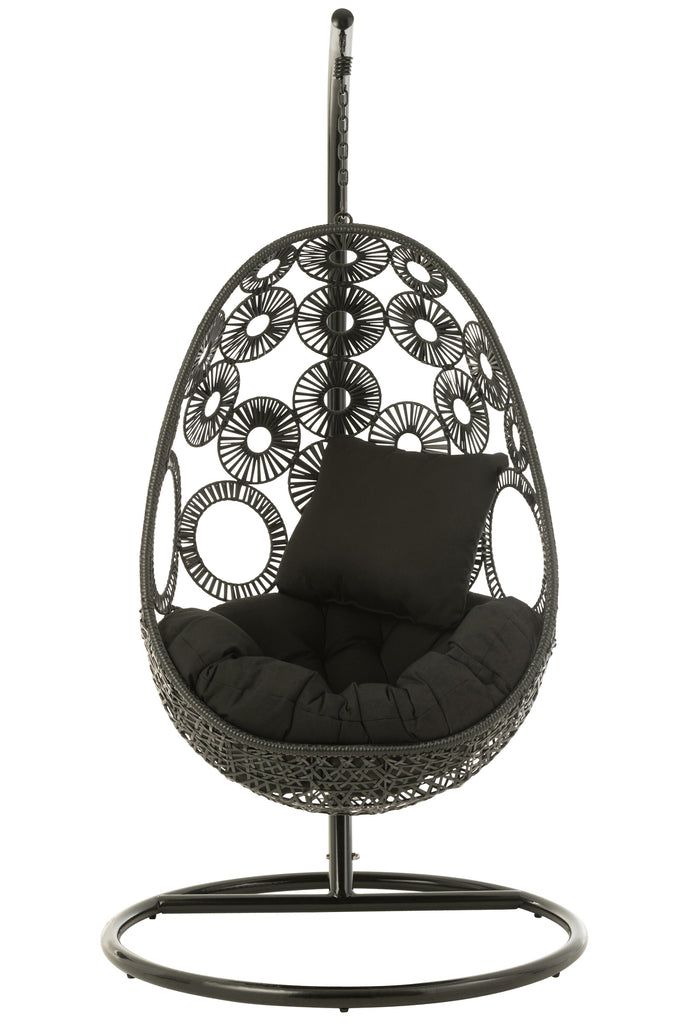 Hanging Chair+Cushions Bula Metal/Reed Black - vivahabitat.com