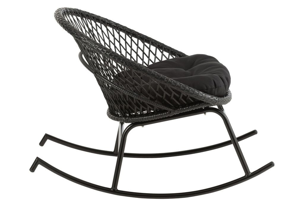 Rocking Chair+Cushion Zayo Metal/Reed Black - vivahabitat.com