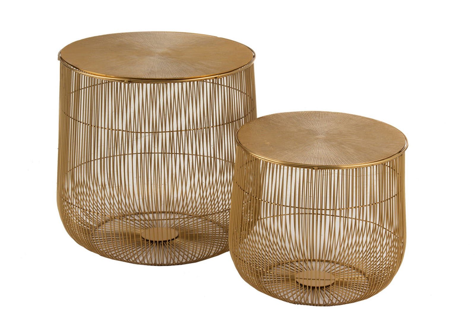 Set Of 2 Side Tables Basket Metal Gold - vivahabitat.com