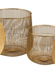 Set Of 2 Side Tables Basket Metal Gold - vivahabitat.com