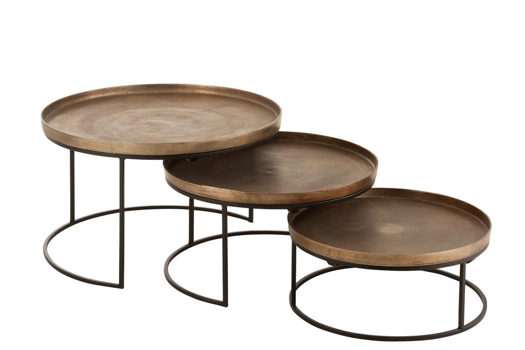 Set Of 3 Side Tables Round Aluminium Rust - vivahabitat.com
