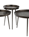 Set Of 3 Sidetables Tray Right Round Metal Dark Grey - vivahabitat.com