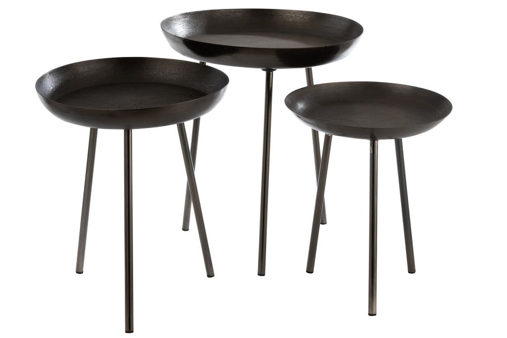 Set Of 3 Sidetables Tray Round Metal Matte Dark Grey - vivahabitat.com