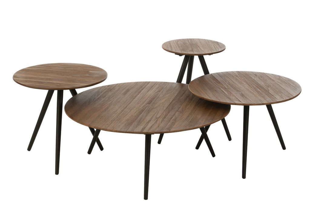 Set Of 4 Tables Round Recycle Teak Natural (in stock end of May) - vivahabitat.com