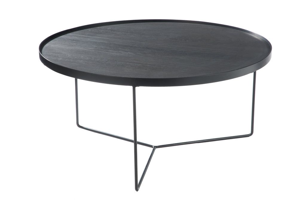 Side Table Round Wood Metal Dark Brown Large - vivahabitat.com