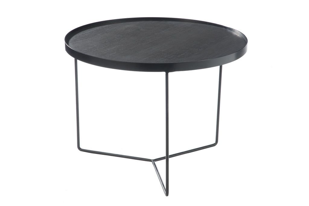 Side Table Round Wood Metal Dark Brown Medium - vivahabitat.com