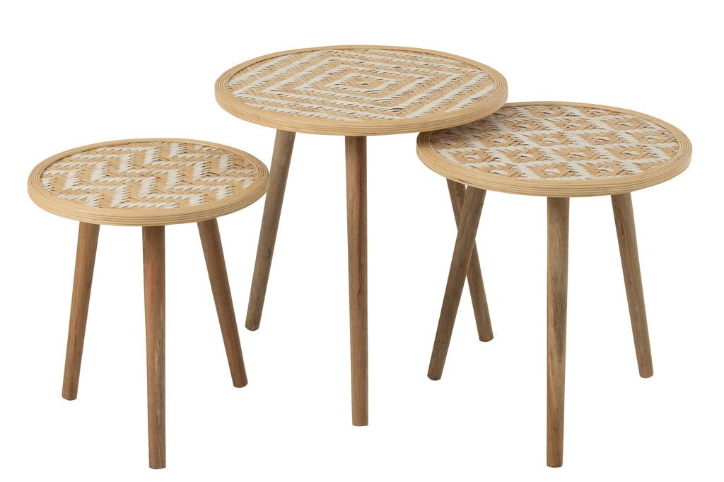 Set Of 3 Sidetable Patterns 3 Legs Bamboo/Wood Natural/White - vivahabitat.com