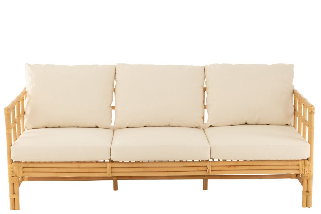 Sofa Elise+Cushion 3 Person Rattan/Textile Natural/White - vivahabitat.com