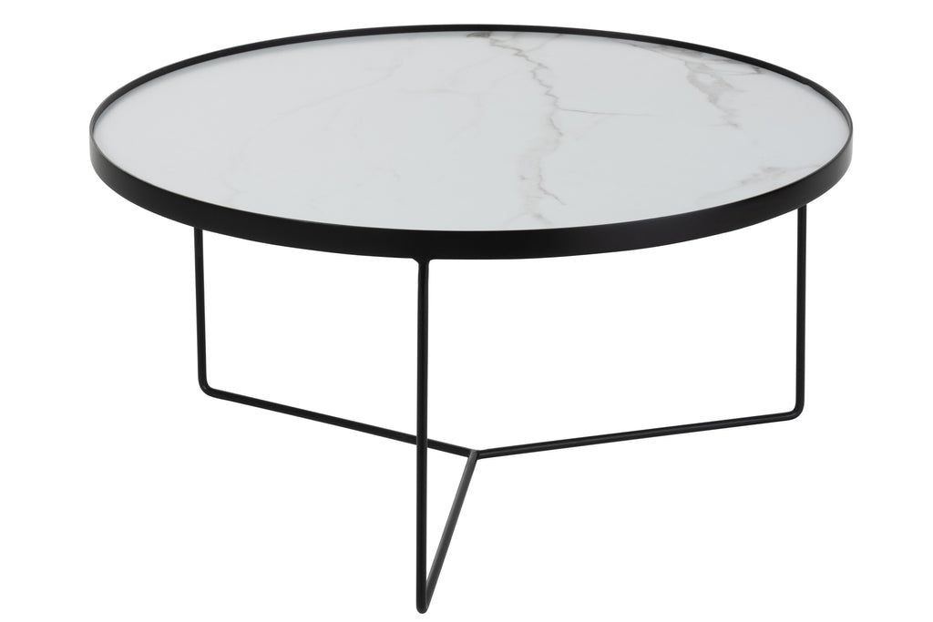 Coffee Table Round Mdf/Iron Black/White Marbled - vivahabitat.com