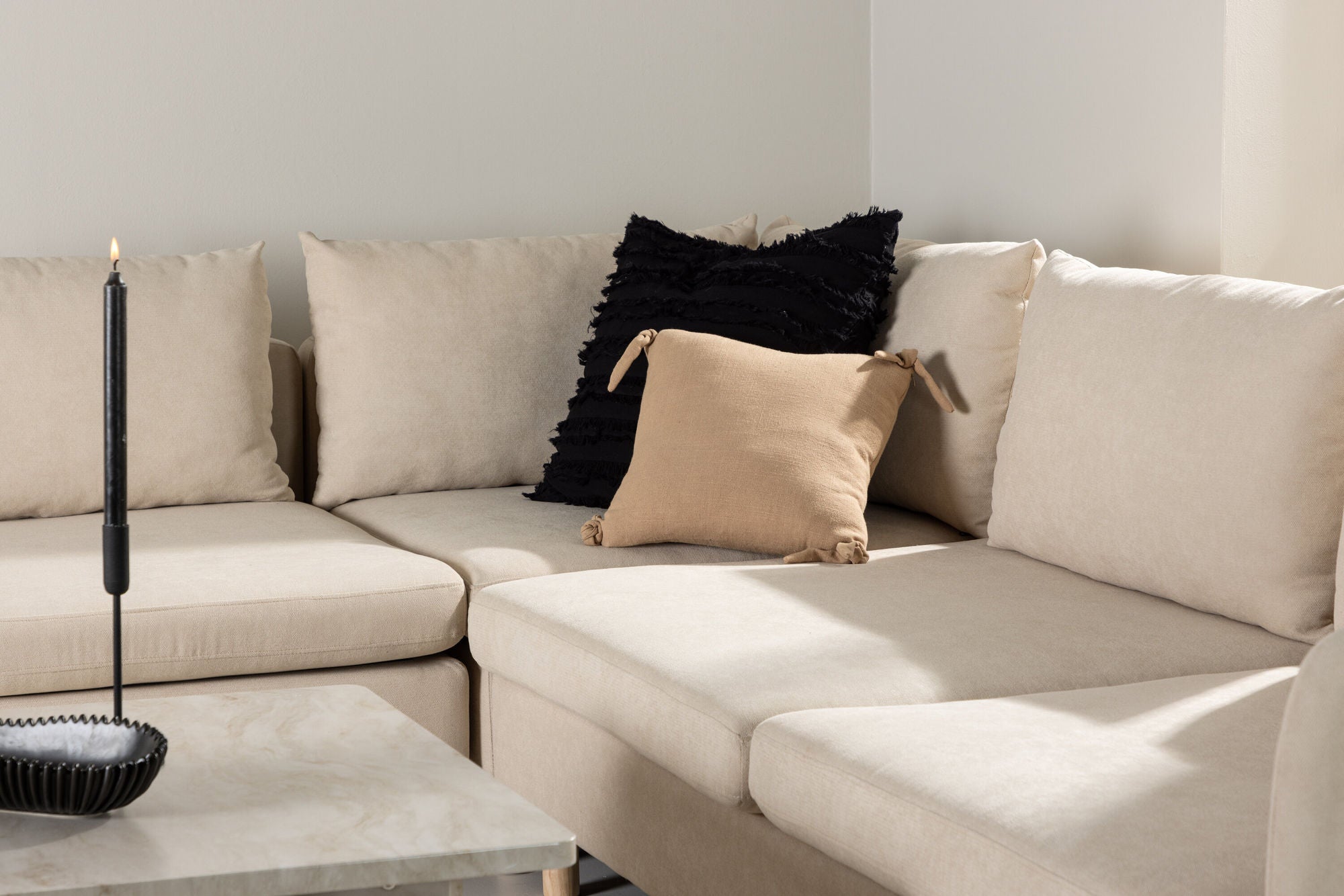 Venture Home Zero Corner Sofa - Woodlook / Beige Fabric - vivahabitat.com