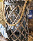 Gray woven lantern with rope