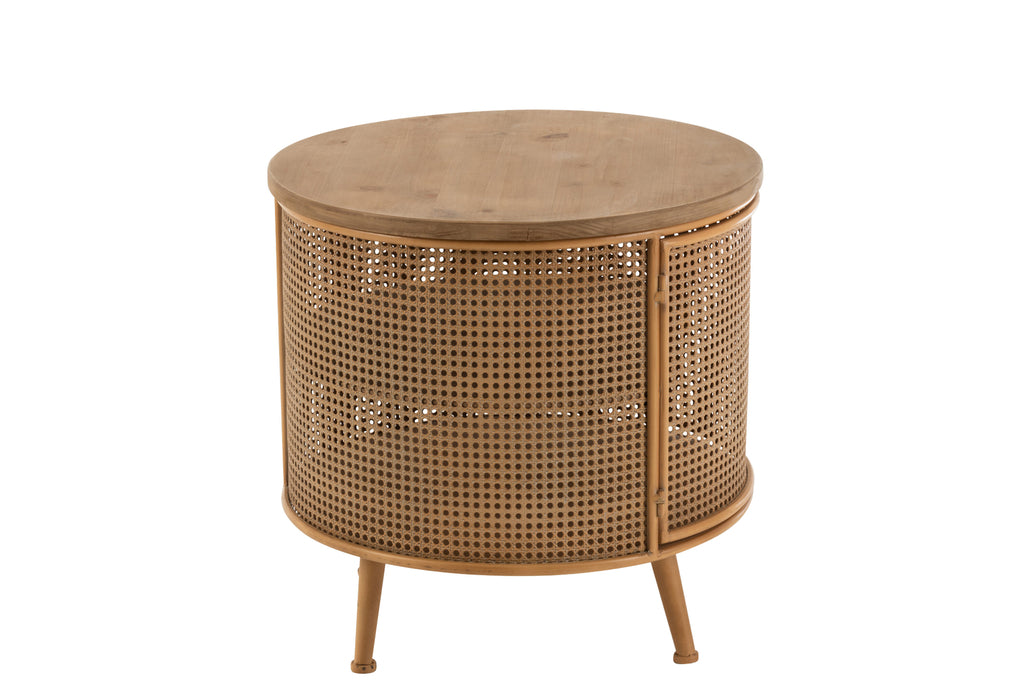 Side Table/Night Stand, Round Metal/Wood Brown