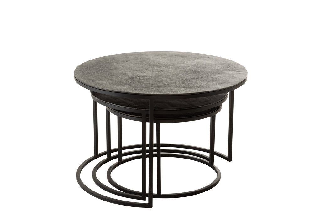 Set 3 Side Tables Round Oxidize Aluminium/Iron Antique Black