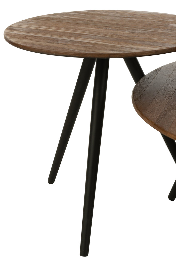 Set Of 4 Tables Round Recycle Teak Natural (in stock end of May)