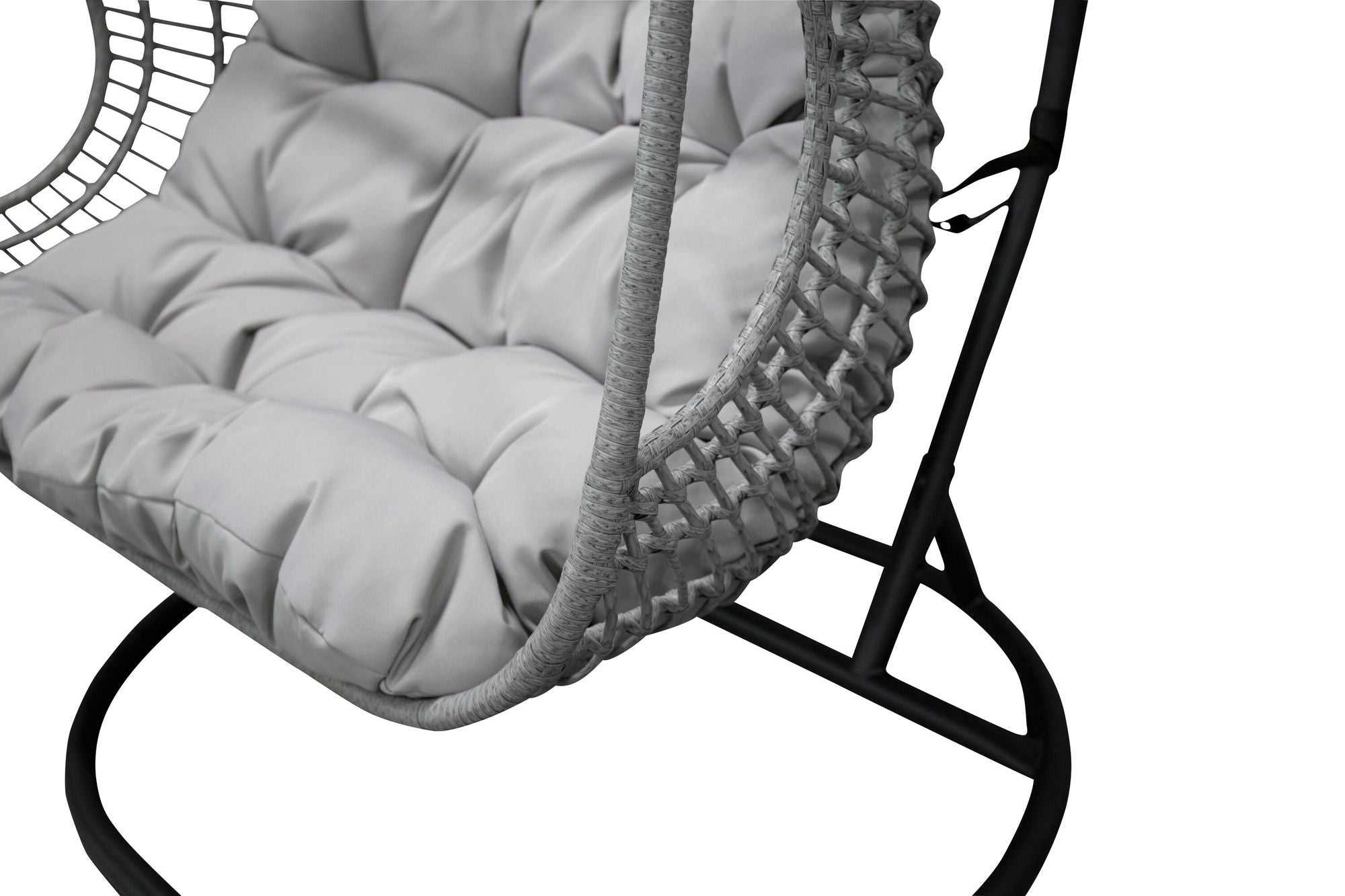 Venture Home Viga Double Hanging Chair - Black Frame / Grey Wicker / Grey Cushion