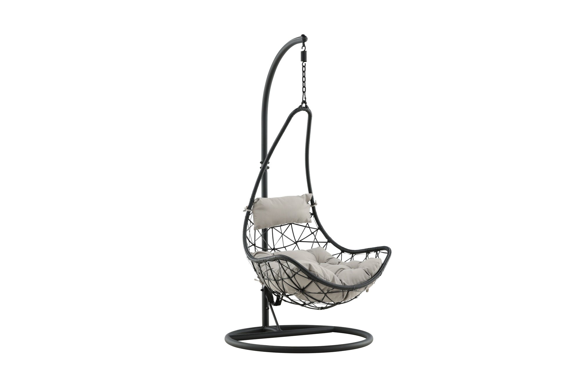 Venture Home Vide Hanging Chair - Black Frame / Black Wicker / Grey Cushion
