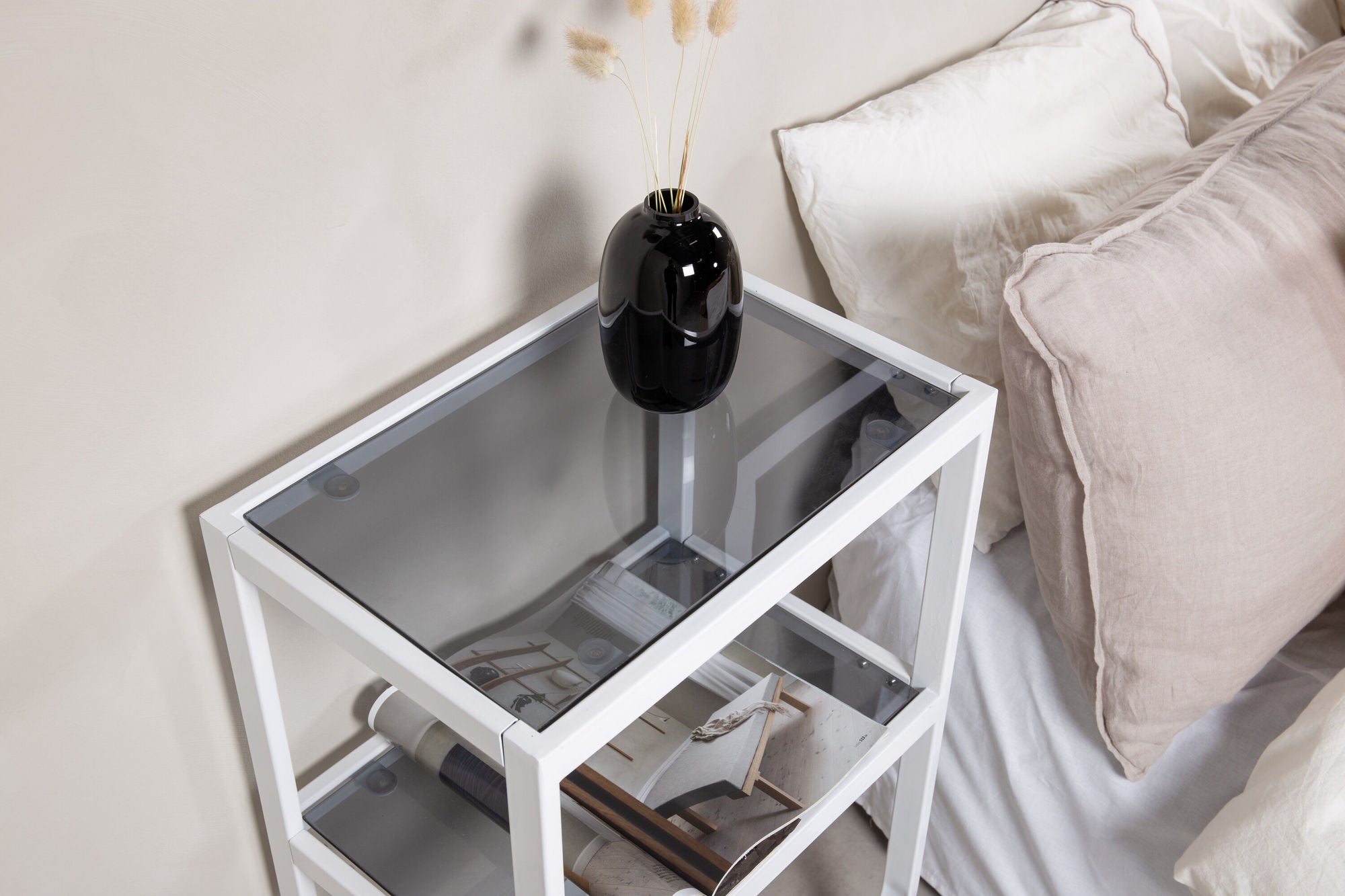 Venture Home Rocker Bedside Table - White / Grey Smokey Glass