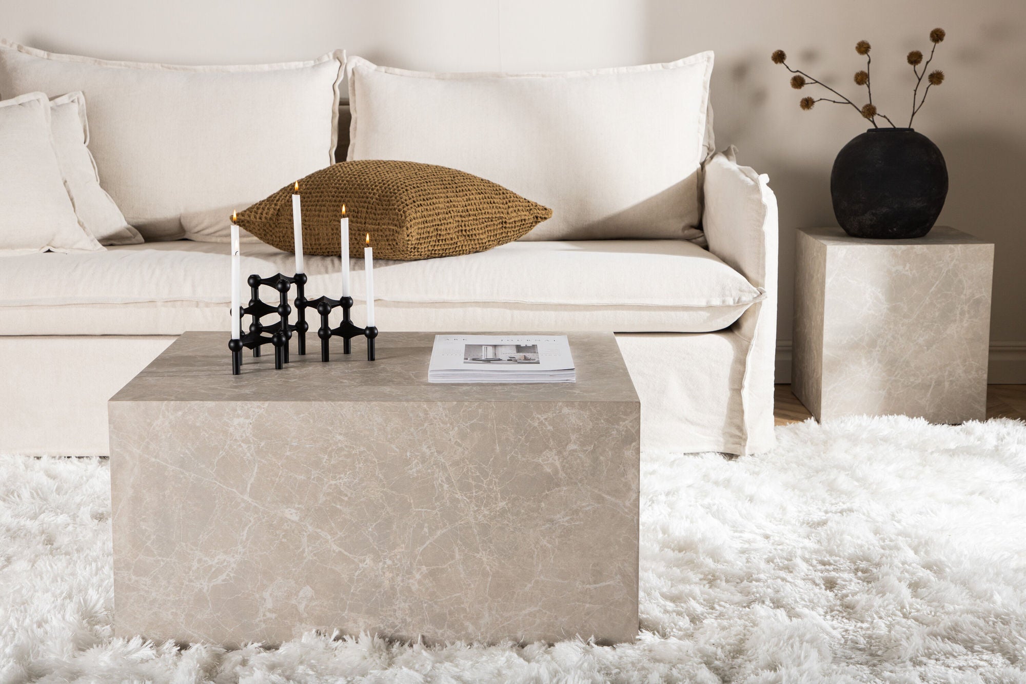Venture Home York - Mesa baja para sofá - MDF beige / aspecto mármol