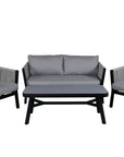 Venture Home Virya Lounge set (3+2+1) BLACK alu / Grey rope / grey cushion